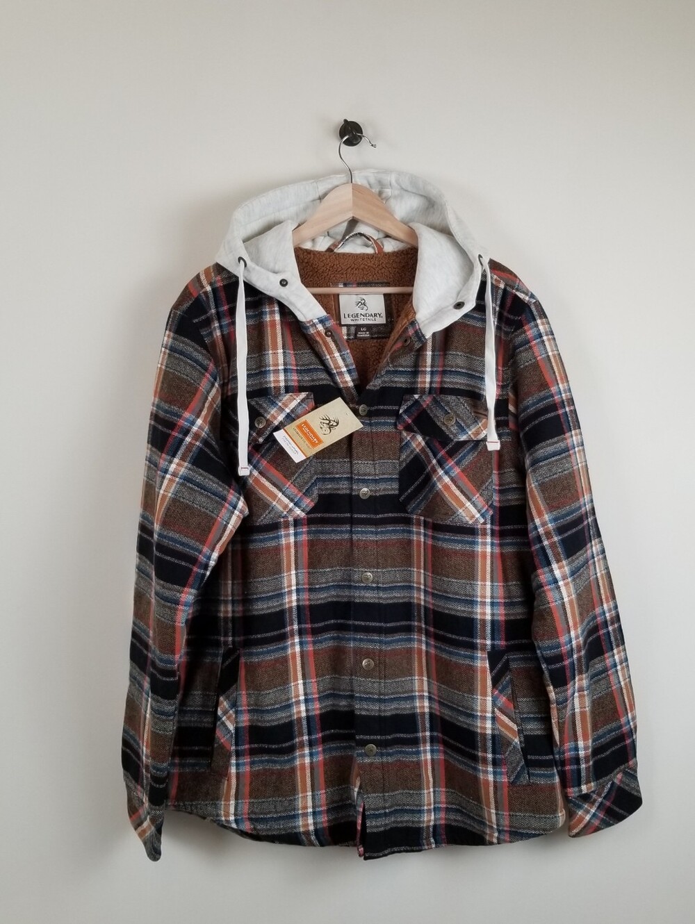 Legendary Whitetails Camp Night Berber Lined Hooded Flannel Shirt Jacket L NWT
